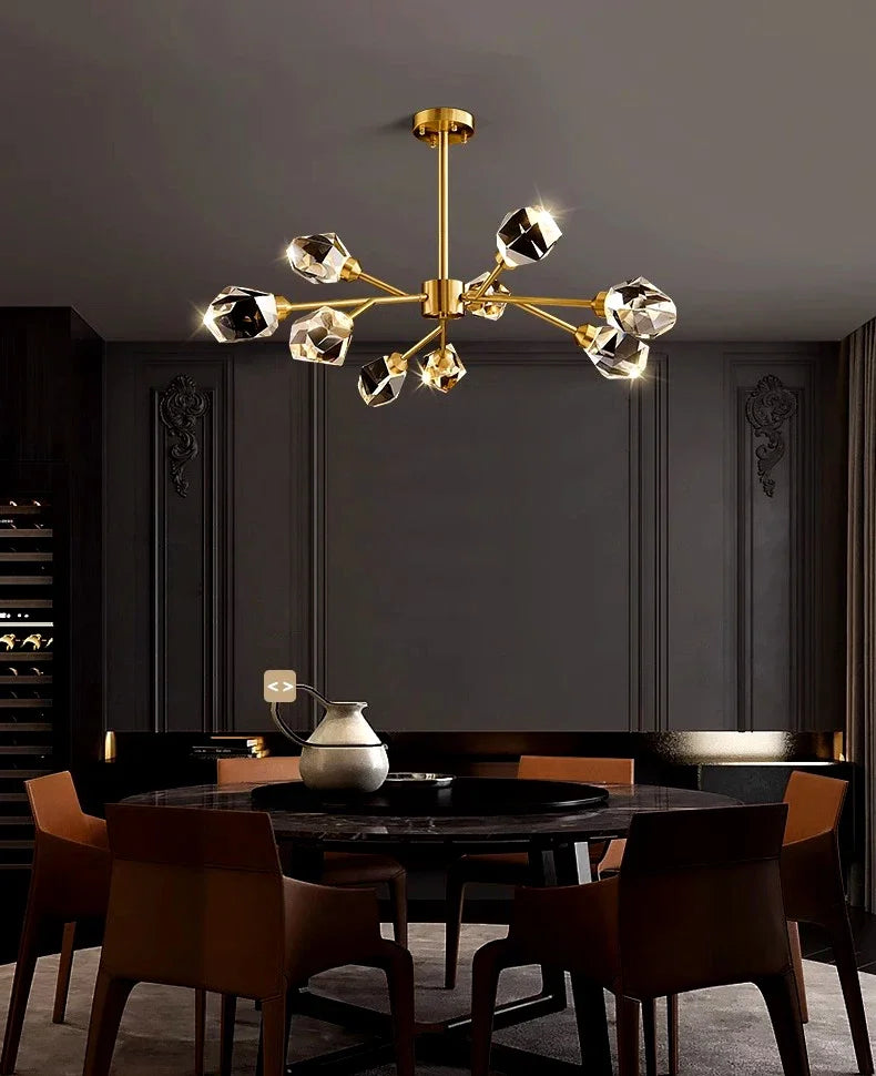 All-copper Molecular Long Crystal Chandelier Light Luxury Creative Post-modern Atmosphere Living Room LED Pendant Lights