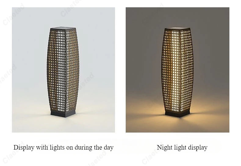 Creative New LED Solar Imitation Rattan Hollow Floor Lamp for Outdoor Courtyard Garden Projection Atmosphere Lighting