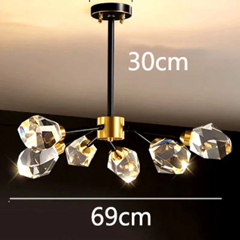 All-copper Molecular Long Crystal Chandelier Light Luxury Creative Post-modern Atmosphere Living Room LED Pendant Lights