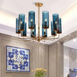 Nordic LED Glass Chandelier Blue/Amber Modern Hanging Lamp Suspension Living Dining Bedroom Pendant Lighting Fixtures