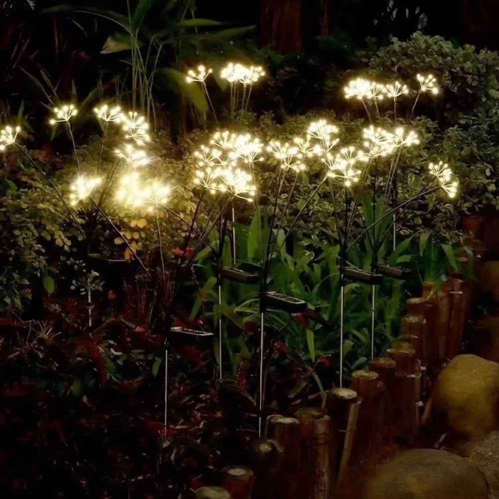 6/810 Heads Solar Light Waterproof Sparkling Stars LED Floral Firework 2 Modes Switching Ground Mounted Landscape Lighting