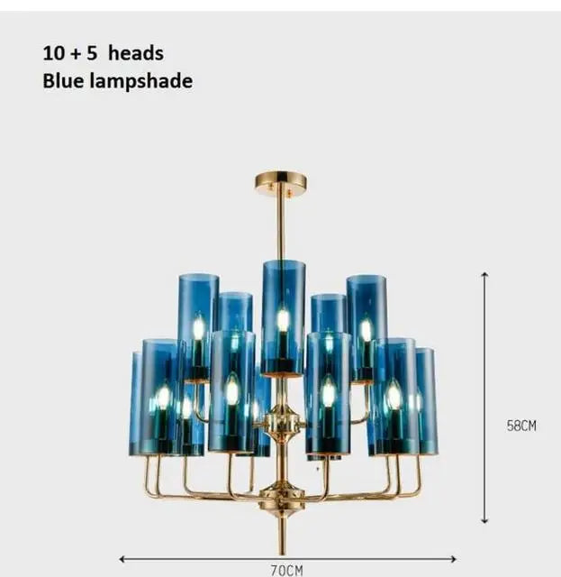 Nordic LED Glass Chandelier Blue/Amber Modern Hanging Lamp Suspension Living Dining Bedroom Pendant Lighting Fixtures