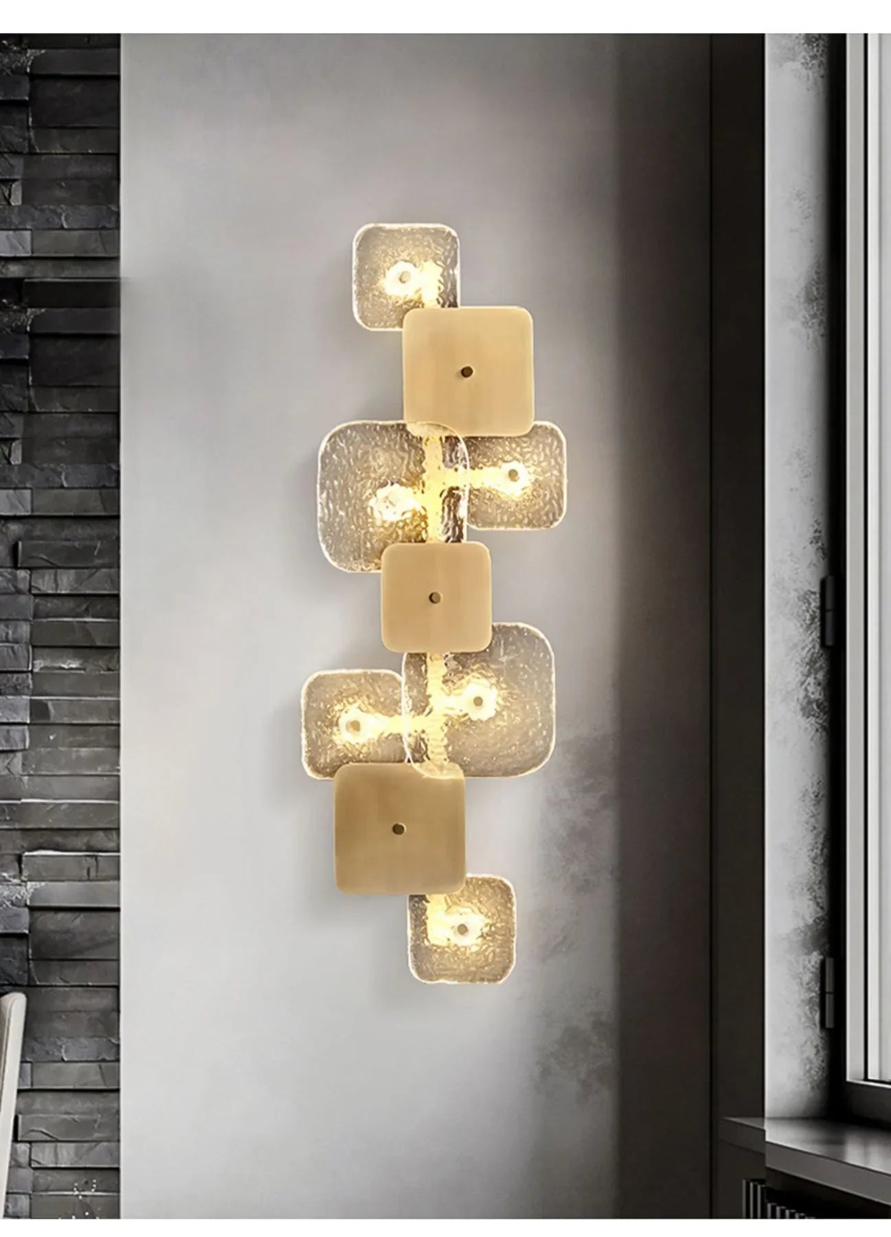 Postmodern Copper Crystal Square Wall Lamp Bedroom Bedside Hotel Villa Indoor Lighting Living Room Background Dector