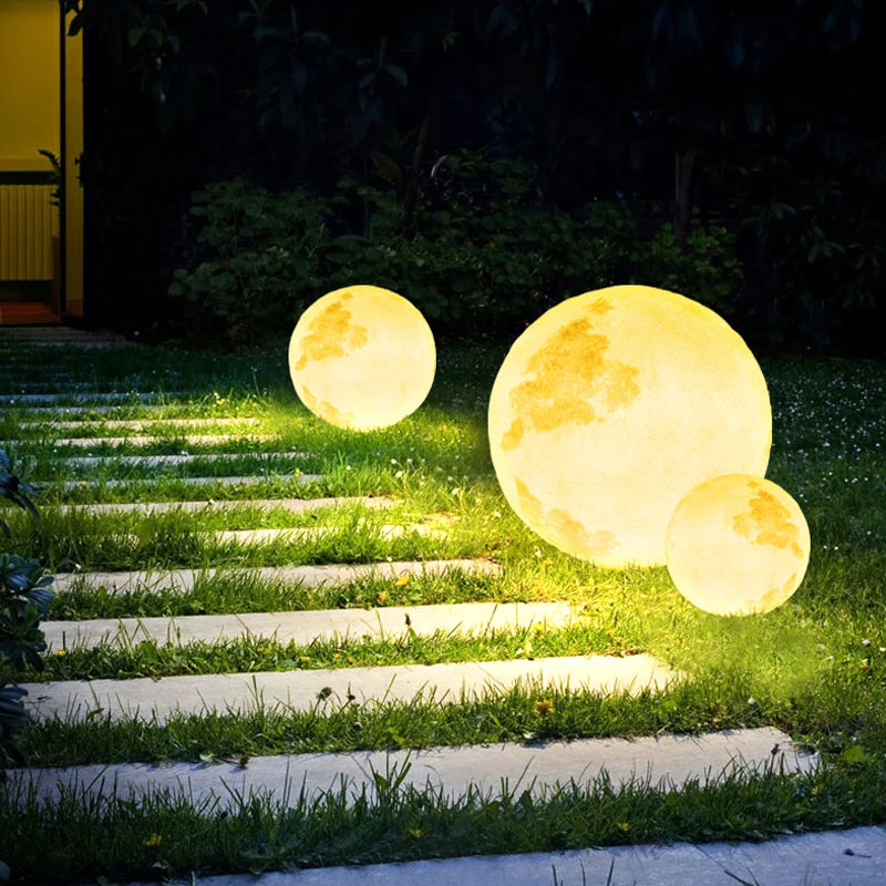 Resin Fiber Outdoor Lunar Lawn Lamp Round Waterproof Atmosphere Lamp Garden Ground Plug Landscape Lighting