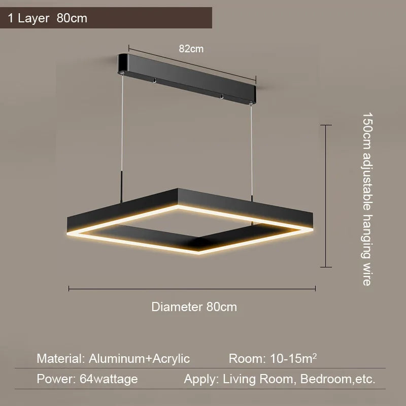 2026 LED Square Pendant Light For Dining Room Bedroom Living Room Home Loft Decor Modern Black Aluminum Hanging Lamp