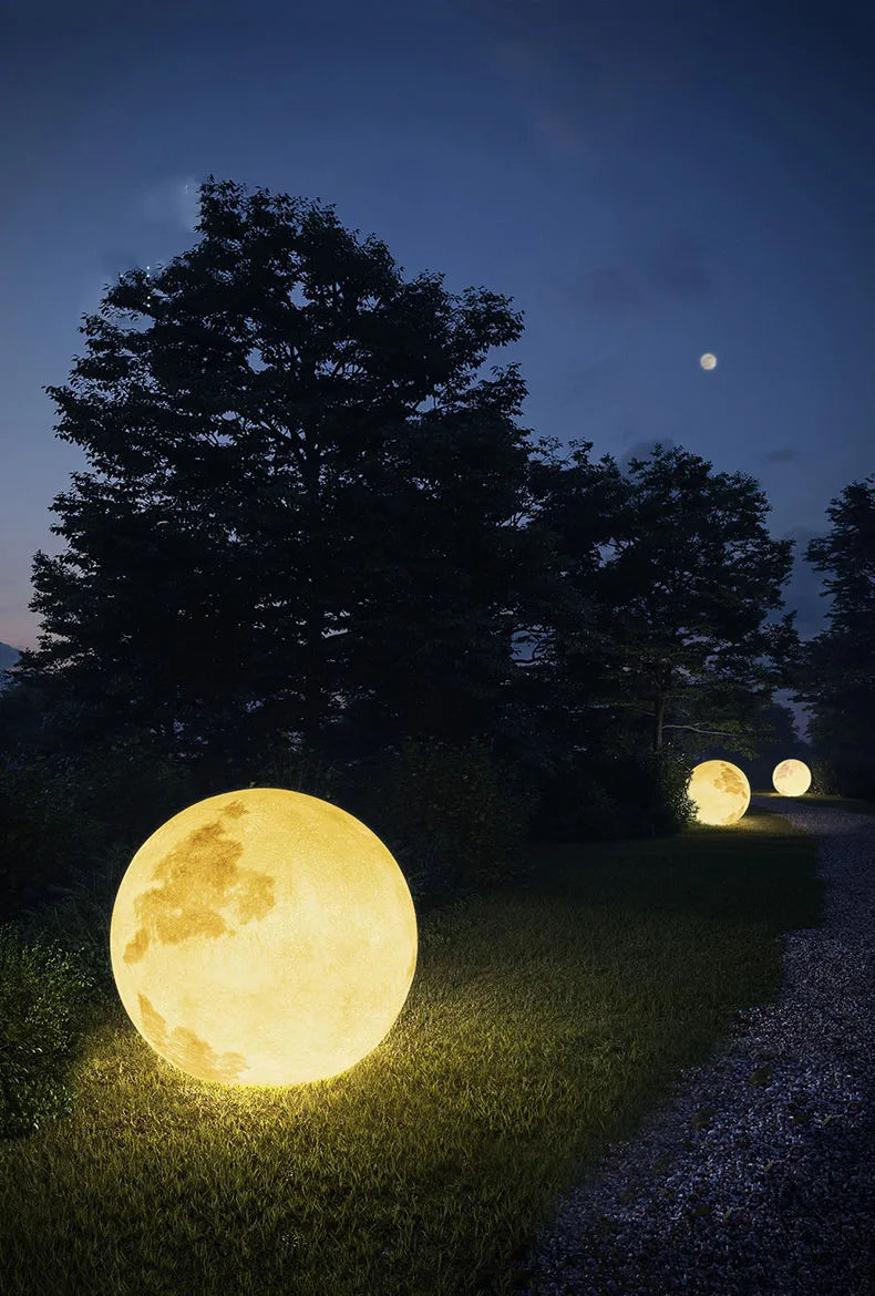 Resin Fiber Outdoor Lunar Lawn Lamp Round Waterproof Atmosphere Lamp Garden Ground Plug Landscape Lighting