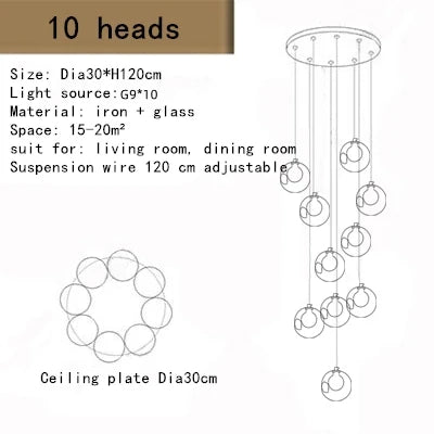Nordic luxury White Magic bean Design glass LED Chandelier Lighting lustre Hardware Ceiling Duplex staircase Attic luminaire