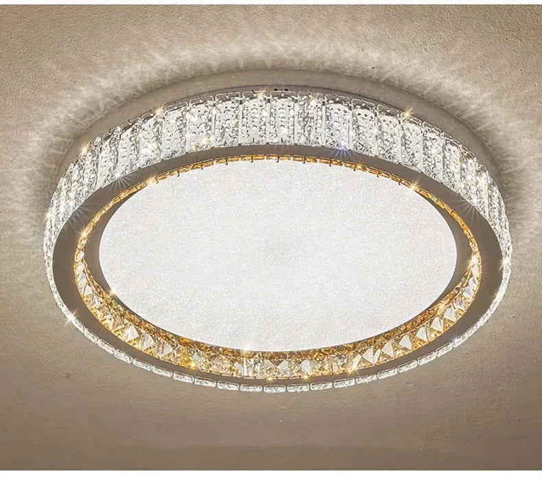 ‌Modern Luxury Dimmable Crystal Ceiling Light K9 Crystals Golden Ring Chandelier for Bedroom Living Room Dining Room LED Fixture