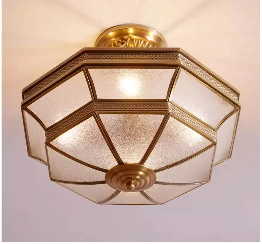 Semi-Flush Copper Ceiling Lamp Outdoor Style D46cm H35cm Living Room Atmosphere Simple Restaurant Balcony Study Ceiling Light