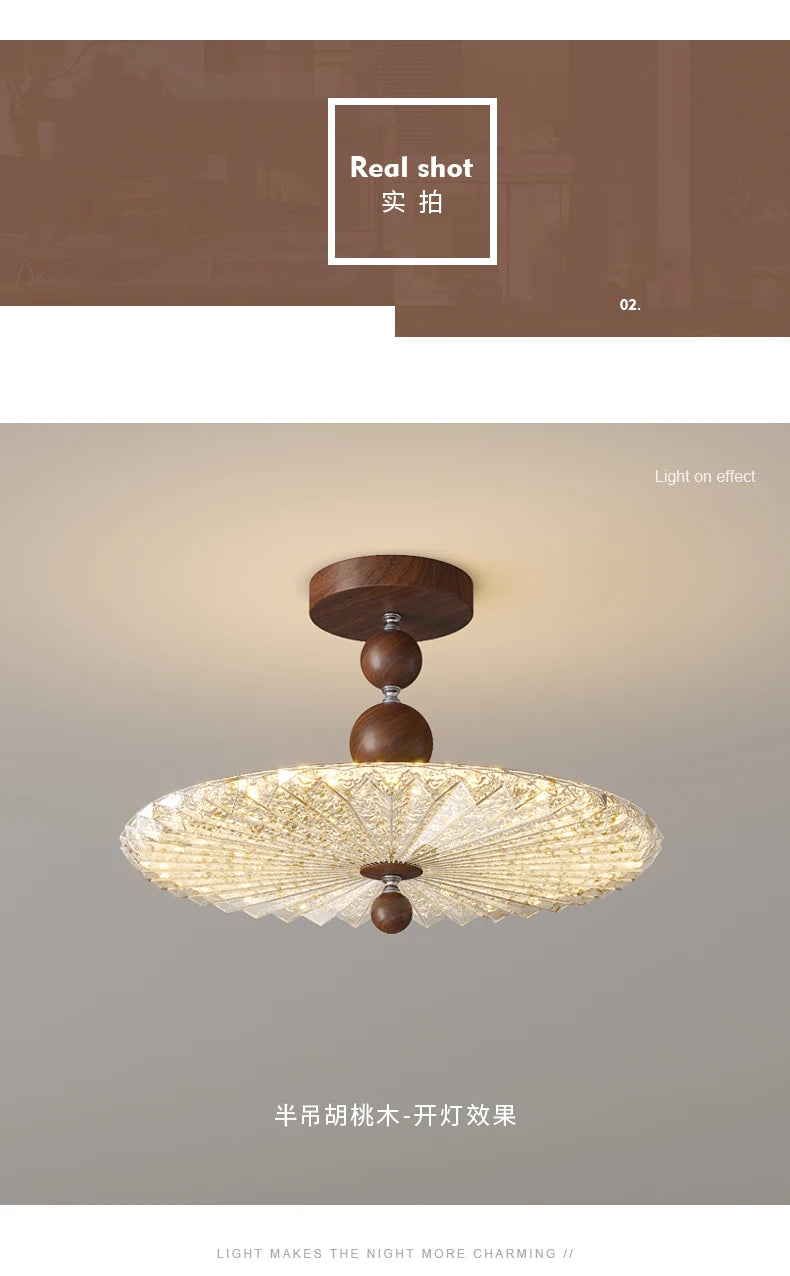 French Mid-Century Style Ceiling Lights Parlor Simple Retro Luxury Gold Resin Pleated Master Bedroom Room Decoration LED Fixture