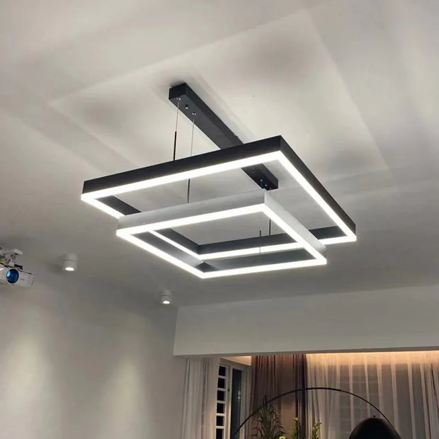 2026 LED Square Pendant Light For Dining Room Bedroom Living Room Home Loft Decor Modern Black Aluminum Hanging Lamp