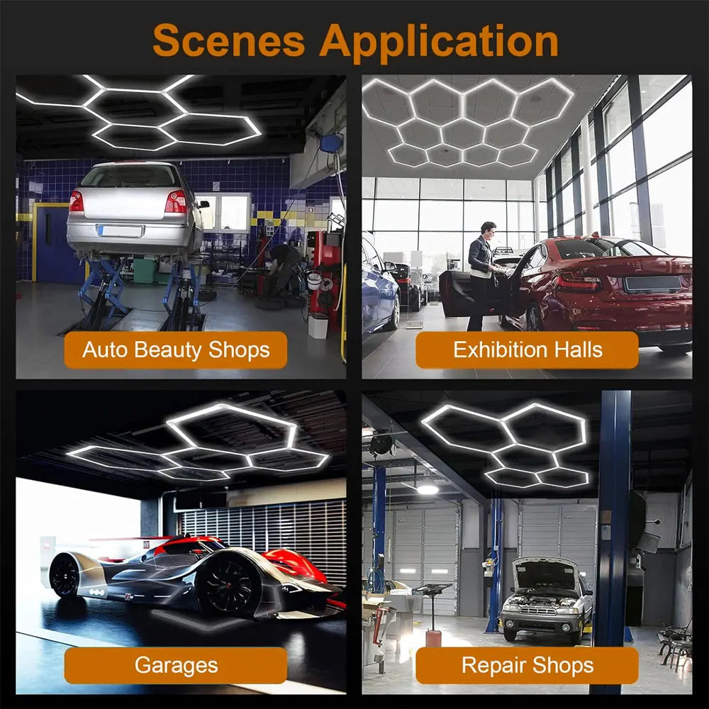 Garage honeycomb hexagonal LED white light super bright 6500K color temperature installed on the ceiling, suitable for garages