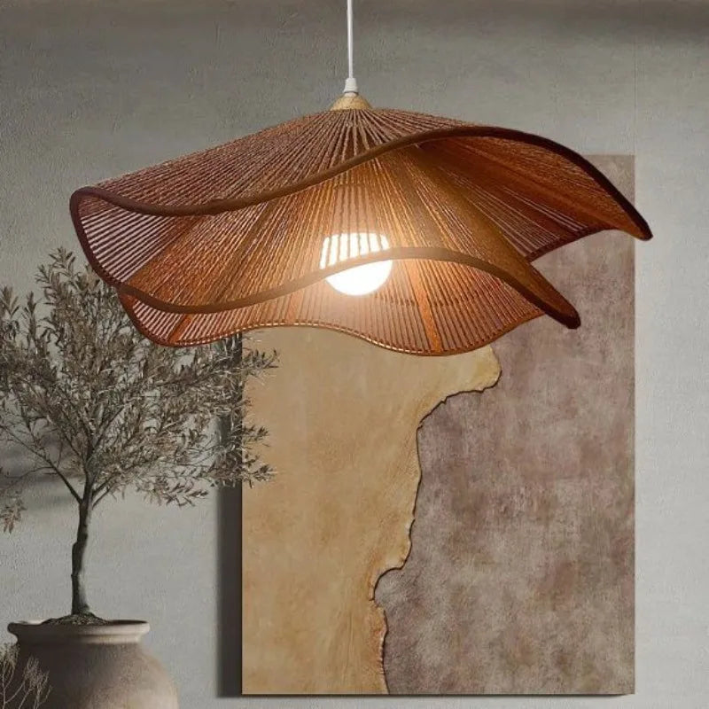 2024 new Chinese style hand-woven chandeliers tea room celebrity log hanging lamp for home decor living dining room furniture