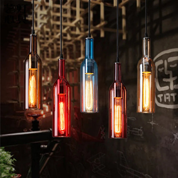 Nordic Simple Personality Creative Light Fixtures Modern Restaurant Bar Cafe Bar Counter Color Beer Bottle Decoration Chandelier