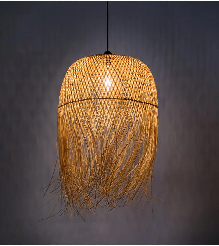 Southeast Asian Individuality Hand Woven Bamboo Chandelier Chinese Lamps Tea Room Restaurant Hotel Artistic Modeling Lampshade
