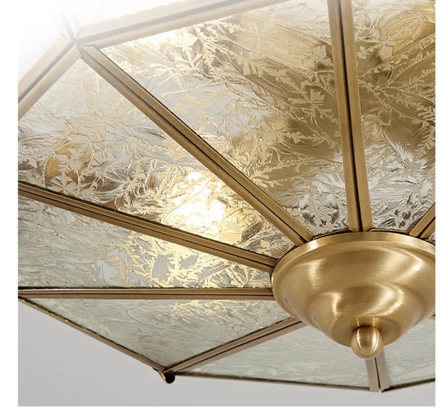 American-Style Semi-Flushed Ceiling Lamp D35cm H30cm De Copper Glass Balcony Bedroom Lamp Restaurant Balcony Study Ceiling Light