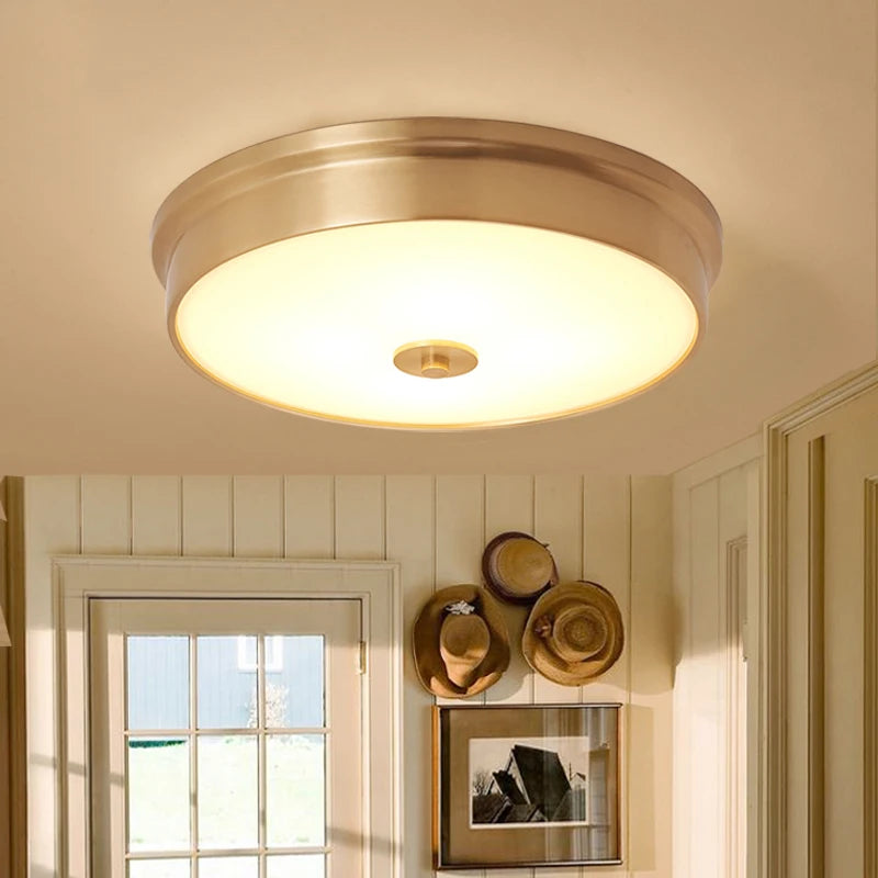 Nordic Modern Copper LED Ceiling Lights Fixtures Kitchen Hallway Balcony Round Ceiling Lamps Minimalist Lampara Gold Lighting