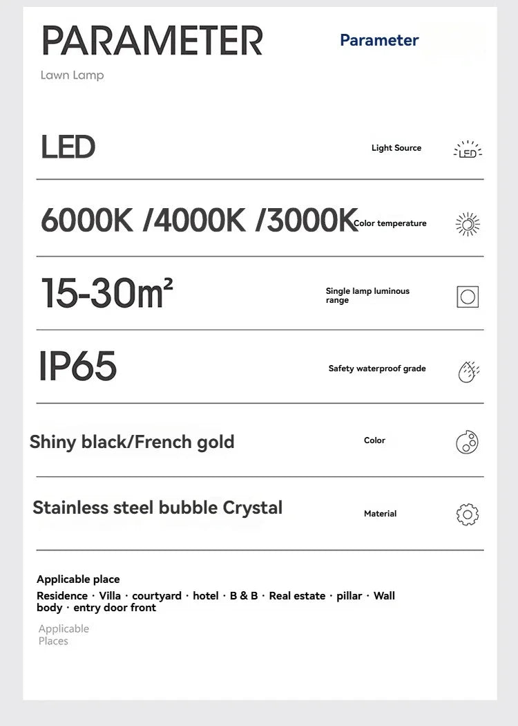 Modern Light Outdoor LED Wall Light Transparent Crystal with Bubble Style for Villa Porch Patio and Garden Lighting Lamps