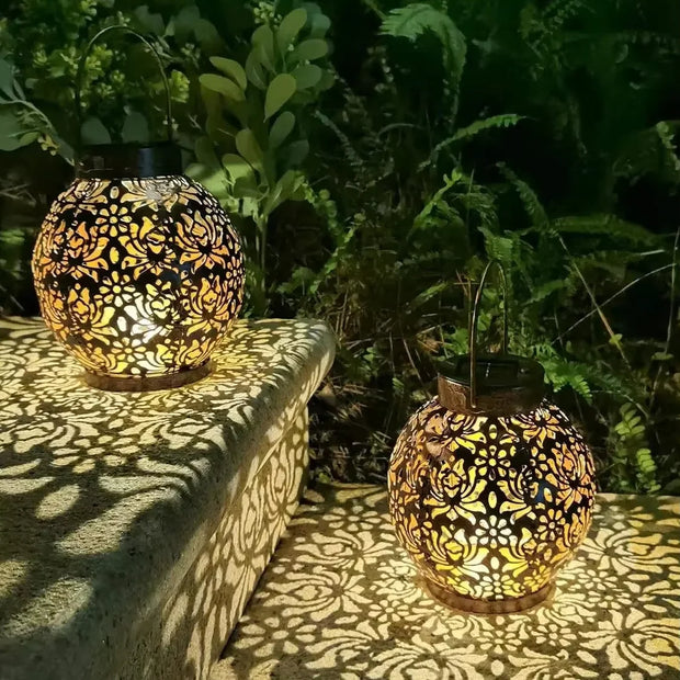 HOMEFISH Outdoor Solar Iron Art Hanging Light Hollow LED Waterproof Landscape Projection Lamp for Garden Decor