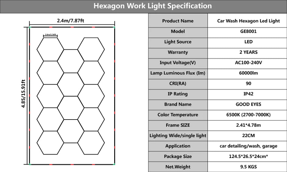 Hexagon LED Light for Garage Ceiling Auto Car Body Repair Workshop Barbershop Hair Salon Gym - Customized Lighting Lamp