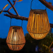 Waterproof Rattan Solar Lantern Solar Powered Bamboo Frame Bamboo Chandelier Lamp Standing/Hanging Weaving Lantern