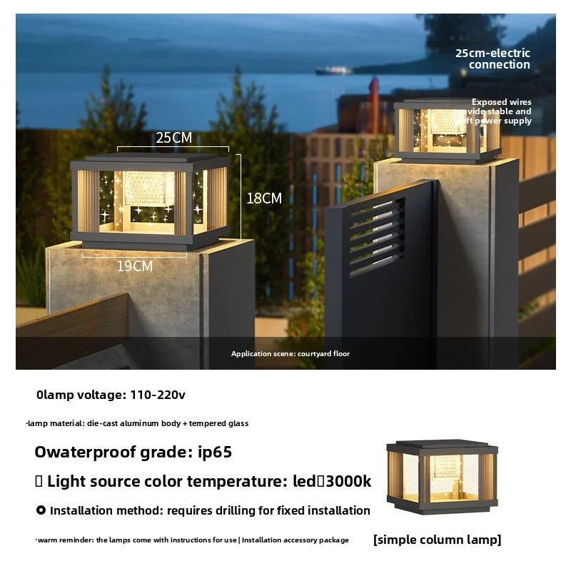 Solar Column Head Lamps Waterproof Courtyard Lamps Gate Pillar Lamps Wall Column Lamps Outdoor Villa Column Head Lamps