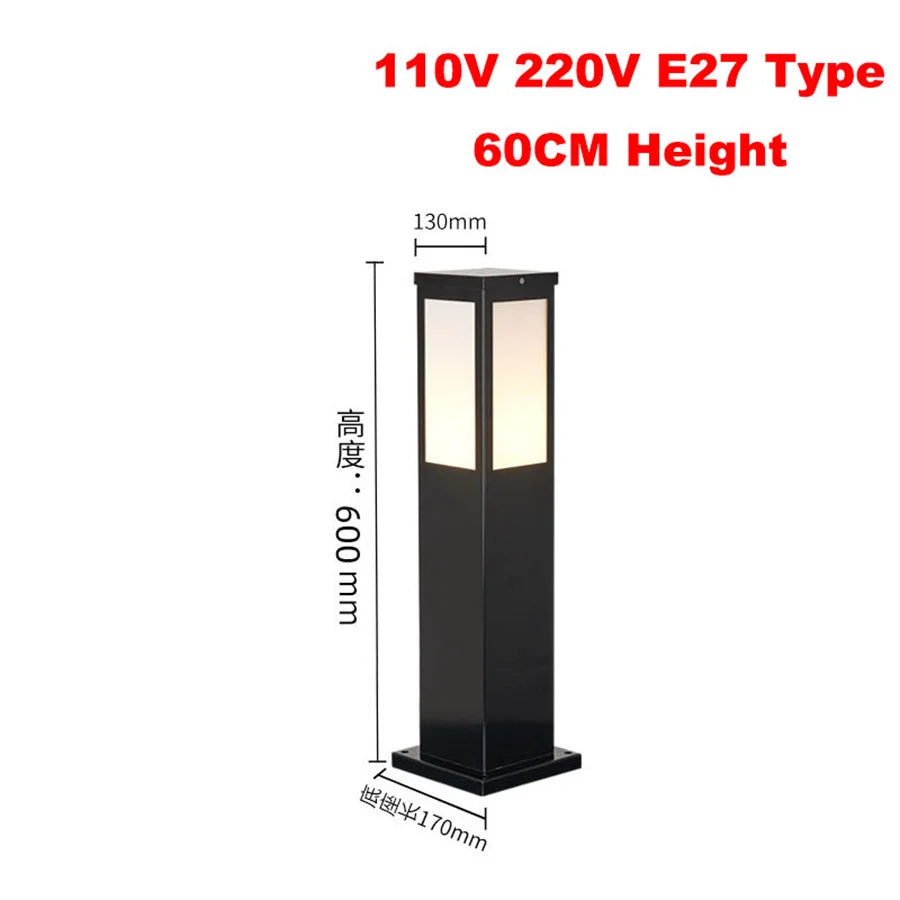 E27 Outdoor Path Light 40/60/80CM Pathway Post Light Waterproof Landscape LED Bollard Lighting Garden Backyard Lantern Lawn Lamp