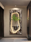 2024 Hydroponic green decorative painting background cream senior living room hanging painting sandstone new LED lights