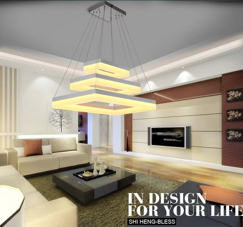 Free Shipping Modern Led Pendant Lights for Dining Room Living Room Rectangle Acrylic Led Pendant Lamp Fixture Lamparas Modernas