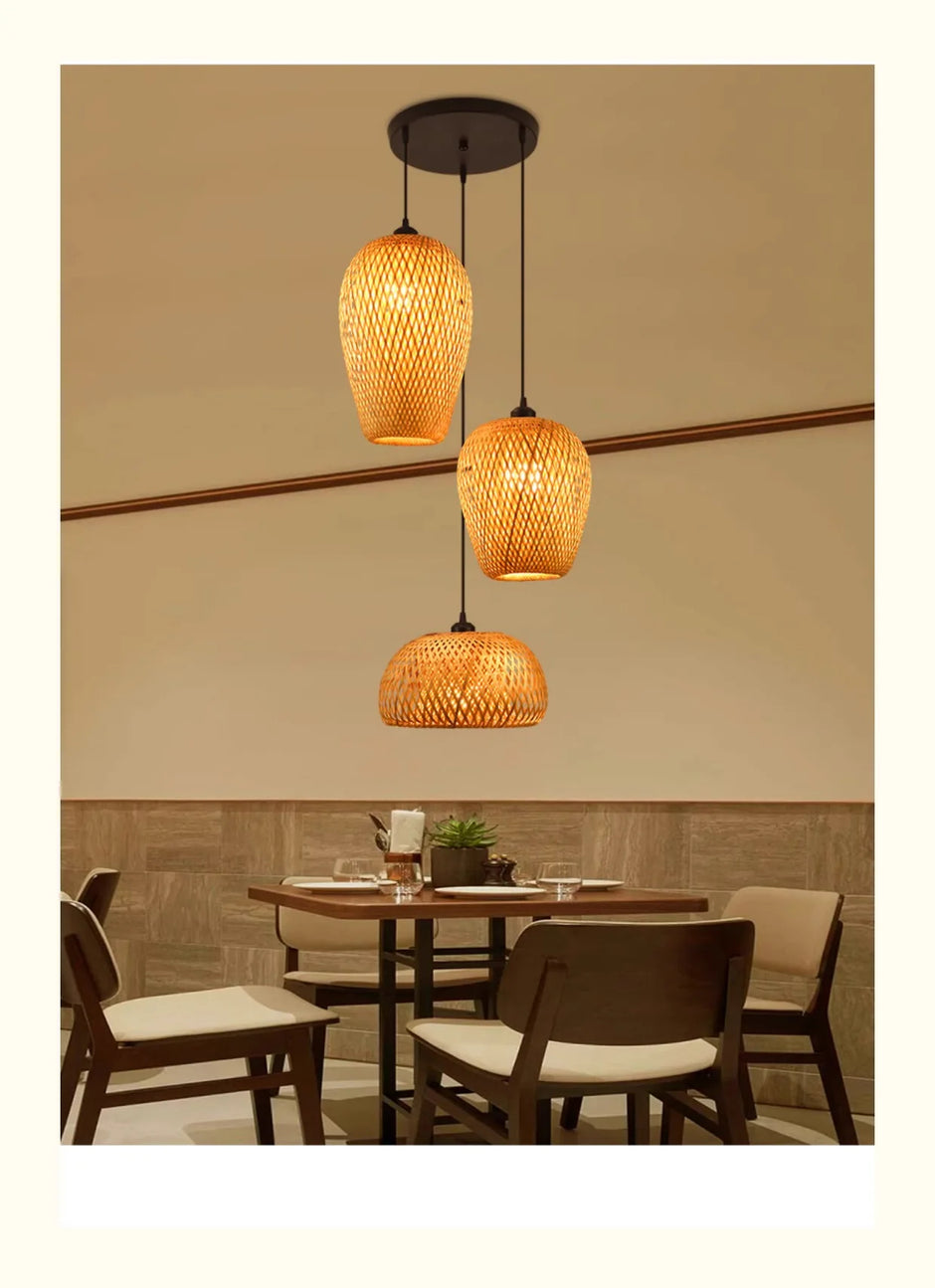2026 Newest Bamboo Pendant Lamps Ceiling Lights Rattan Wicker Lustre Hand Knit Braiding Suspended Home Dining Braided Decor Hot