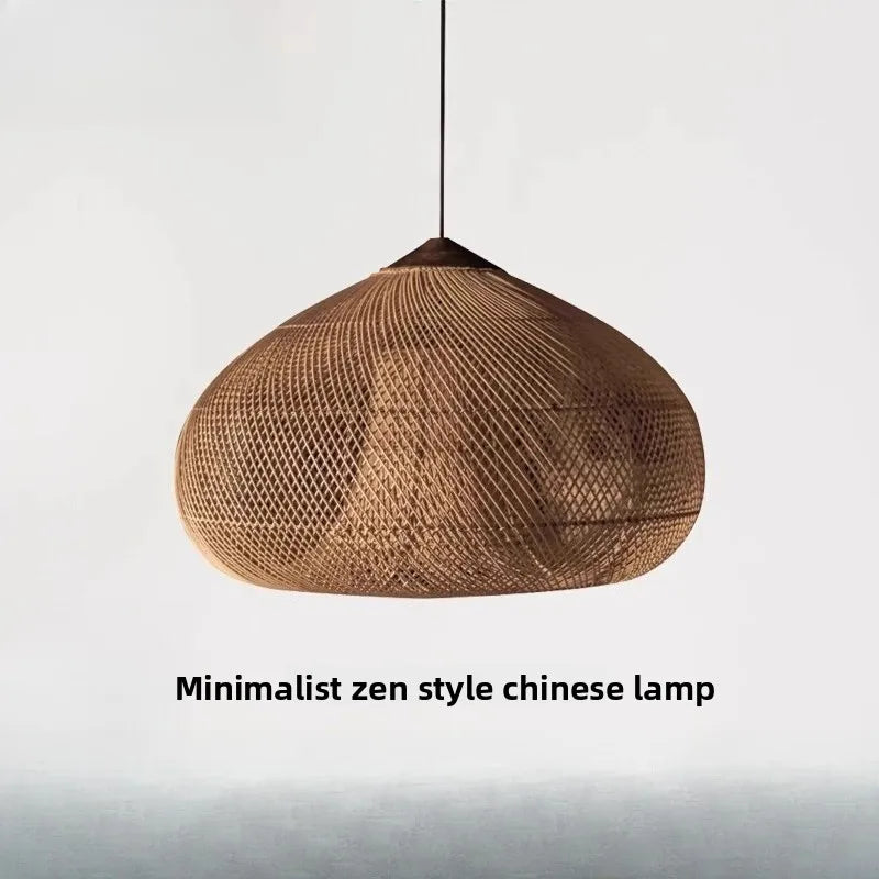 Japanese Wabi-Sabi Rattan Pendant Light - Hand-Woven E27 Boho Lamp for Restaurant Coffee Shop Dining Room Kitchen Island