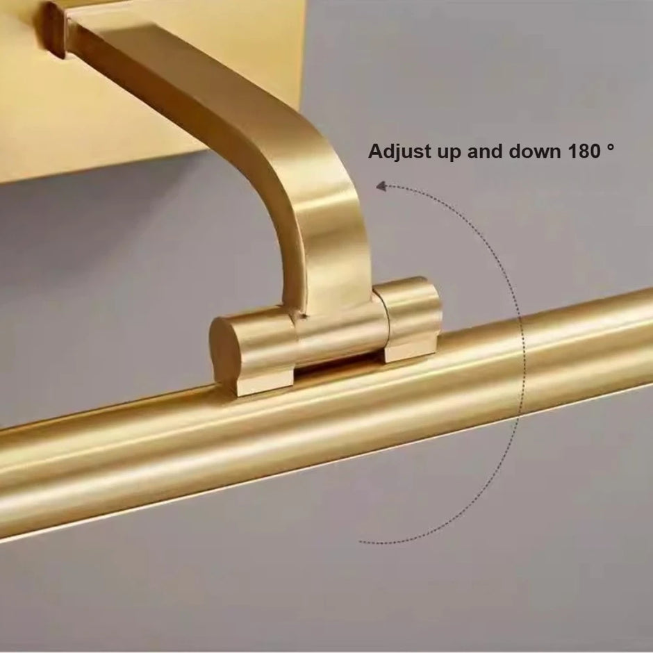 Modern Gold Copper LED Wall Light Rotatable Mirror Bathroom Bedroom Sconce Brass Simple Wall Lamp