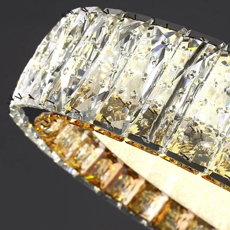 ‌Modern Luxury Dimmable Crystal Ceiling Light K9 Crystals Golden Ring Chandelier for Bedroom Living Room Dining Room LED Fixture