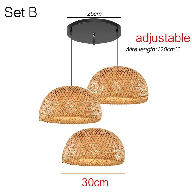 Japanese Chandelier Natural Bamboo Rattan Pendant Lights Handmade Weaving Hanging Lamps Wicker Shades E27 Lighting Suspension
