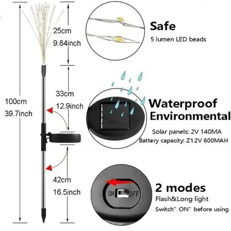 200LED Solar Garden Lights Waterproof Outdoor Lighting Solar Firework Light Lawn Pathway Garden Decoration