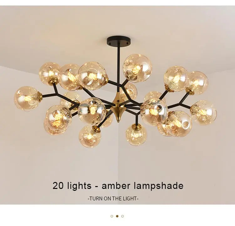LED Glass Ball Chandelier Pendant Light for Indoor Decorative Lighting - Living Room Bedroom Dining Room