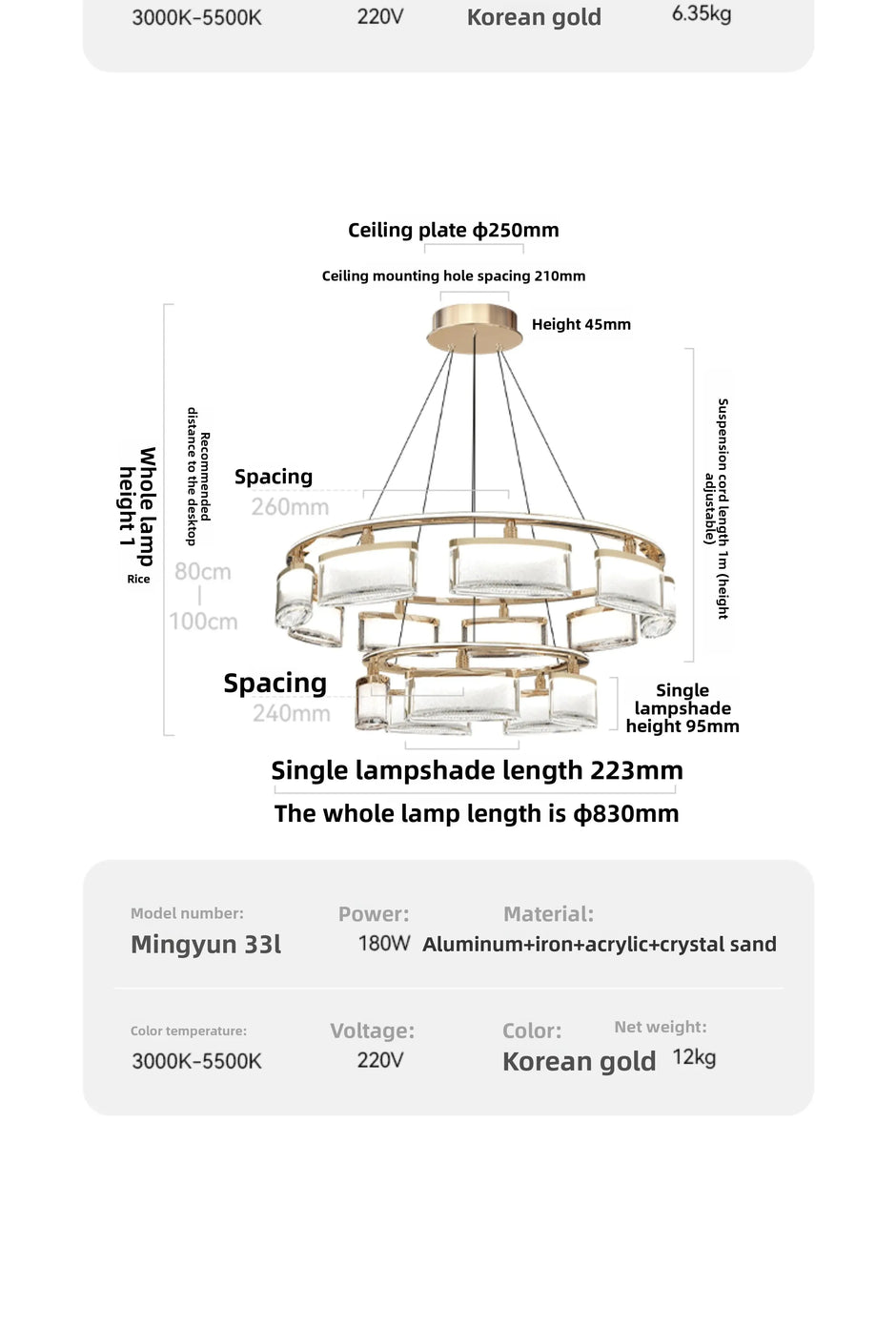 Living room chandelier, French chandelier, premium light luxury