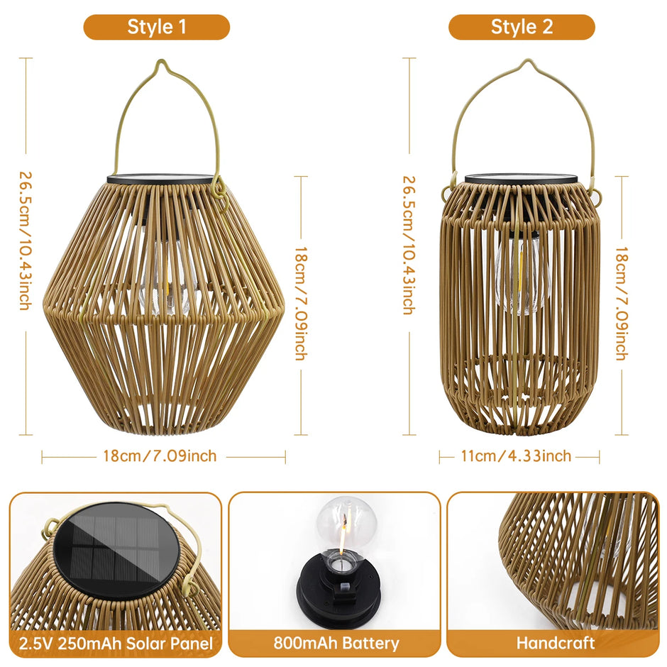 Solar Lantern Outdoor Solar Lanterns Waterproof for Outside Hanging Woven Lantern Boho Lamp Lights Decoration for Garden Yard