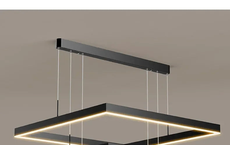2026 LED Square Pendant Light For Dining Room Bedroom Living Room Home Loft Decor Modern Black Aluminum Hanging Lamp