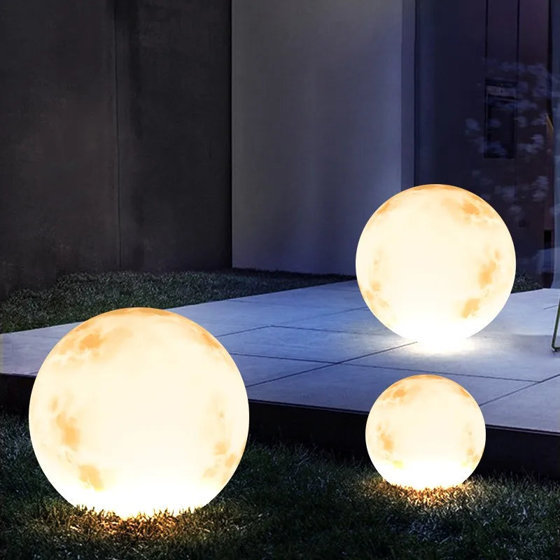 Resin Fiber Outdoor Lunar Lawn Lamp Round Waterproof Atmosphere Lamp Garden Ground Plug Landscape Lighting