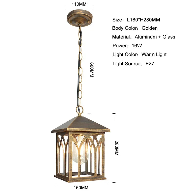 European Waterproof Pendant Lamp Outdoor Retro Village Chandelier Balcony Corridors Lights Grape Rack Hanglamp Luminaire