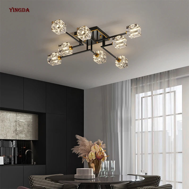 Light Luxury All Copper Living Room Ceiling Lamp, High-end Crystal Lamp, Creative Bedroom Lamp, Minimalist Dining Room Lamp