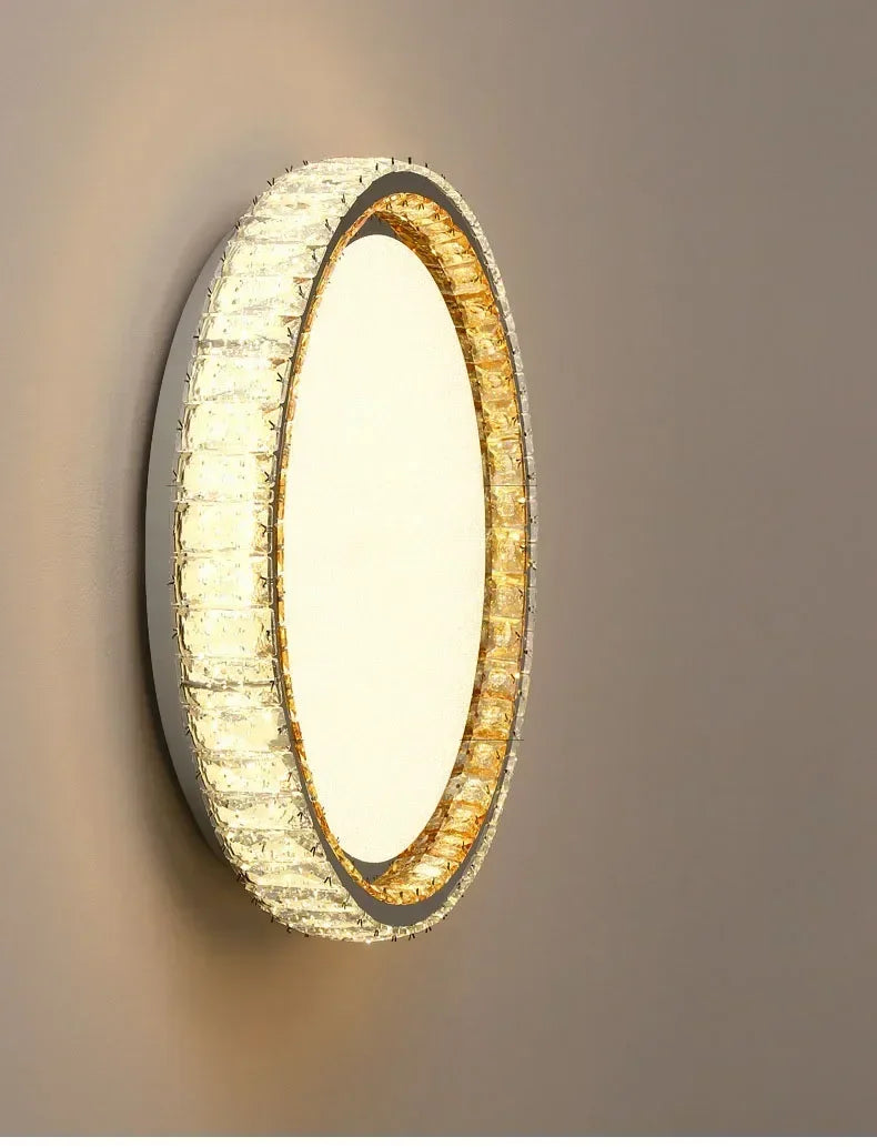 ‌Modern Luxury Dimmable Crystal Ceiling Light K9 Crystals Golden Ring Chandelier for Bedroom Living Room Dining Room LED Fixture