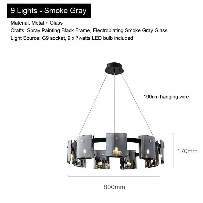 2026 Pendant Light For Bedroom Living Room Kitchen Dining Table Bar Home Decor Modern LED Glass Tile Suspension Lamp Smoke Gray