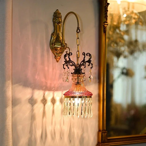 Crystal wall lamp TV background wall Light European-style bedroom Bedside aisle Stairs Full copper wall lamp