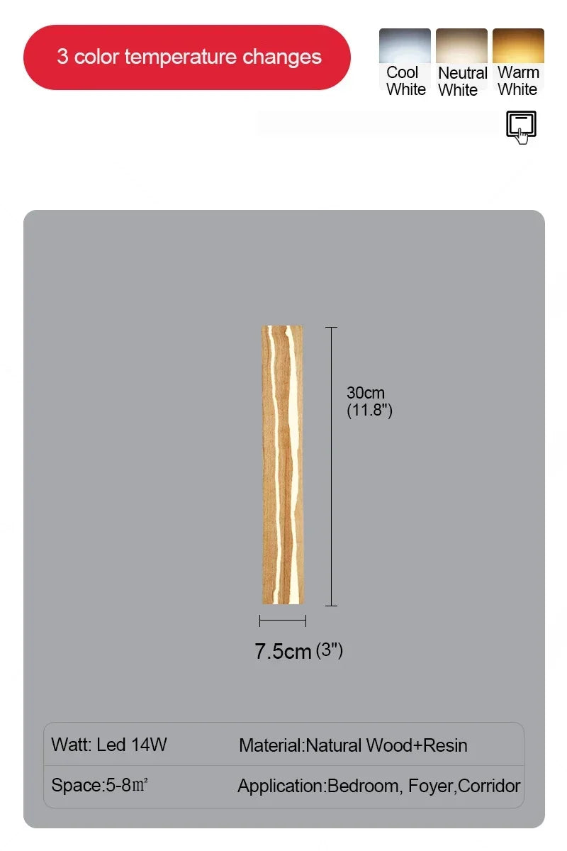 Modern Mirror Led Light Bedside Lamp Wabi Sabi Nordic Cracked Wood Wall Lamp for Living Room Hallway Office Decoration Lamp