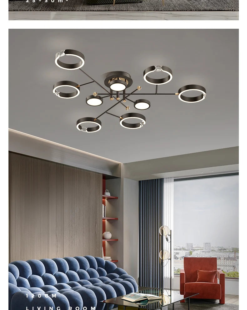 Modern Luxury Nordic Style Aluminum Circle Shaped LED Pendant Light Art Creative Lamp for Living Room Home Decoration Chandelier