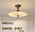 French Mid-Century Style Ceiling Lights Parlor Simple Retro Luxury Gold Resin Pleated Master Bedroom Room Decoration LED Fixture