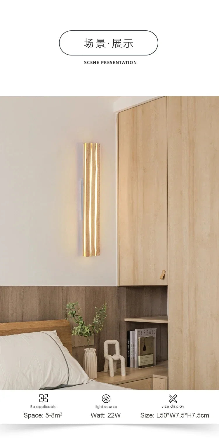 Modern Mirror Led Light Bedside Lamp Wabi Sabi Nordic Cracked Wood Wall Lamp for Living Room Hallway Office Decoration Lamp