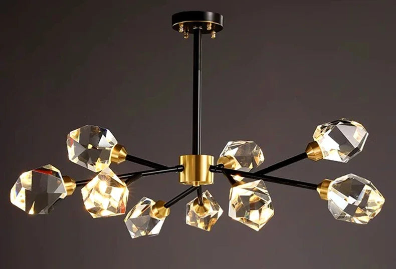 All-copper Molecular Long Crystal Chandelier Light Luxury Creative Post-modern Atmosphere Living Room LED Pendant Lights